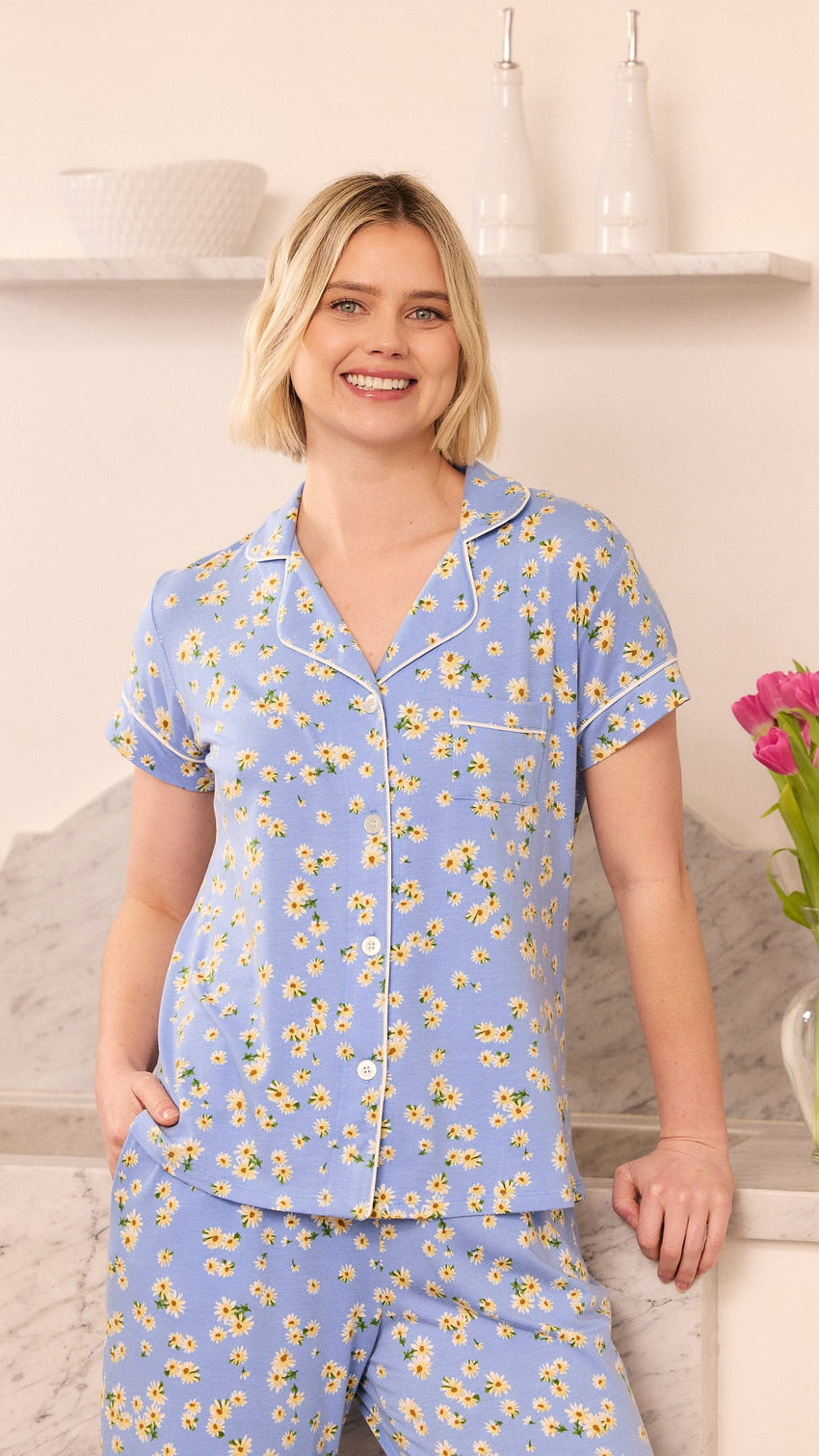 Marguerite Pima Knit Capri Set Extra Blue