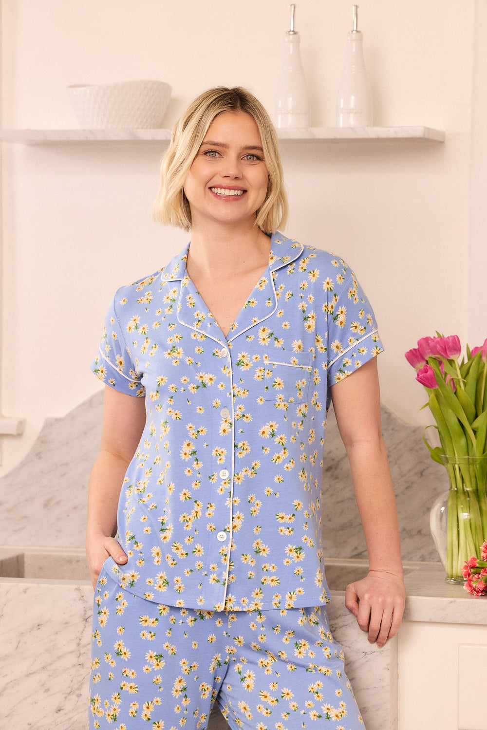 Marguerite Pima Knit Capri Set Extra Blue