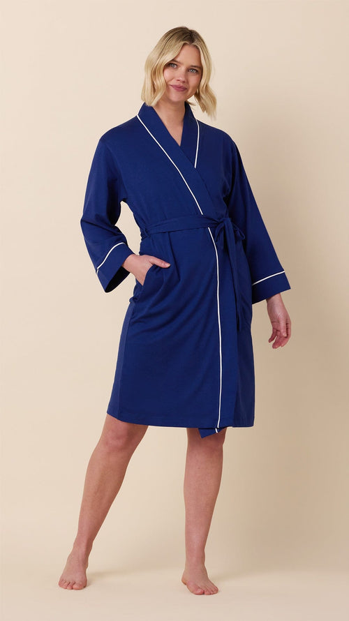 Classic Pima Knit Kimono Robe - Marine Blue Main Marine Blue