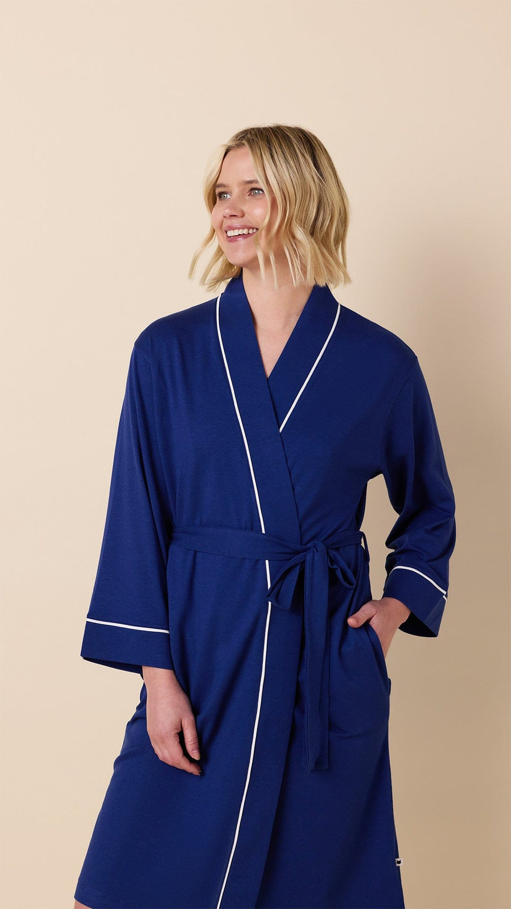Classic Pima Knit Kimono Robe - Marine Blue Extra Marine Blue