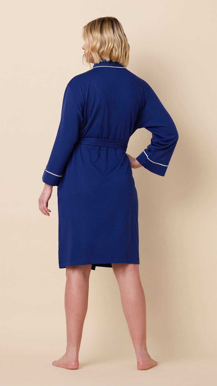 Classic Pima Knit Kimono Robe - Marine Blue Hover Marine Blue