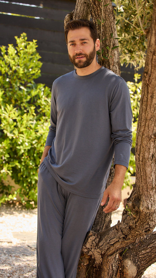 Classic Men's Pima Knit Pullover Set - Steel Grey Wide Steel