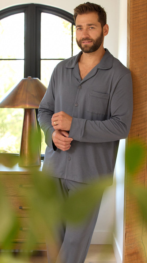 Classic Men's Pima Knit Pajama Set - Steel Grey Extra Wide Steel
