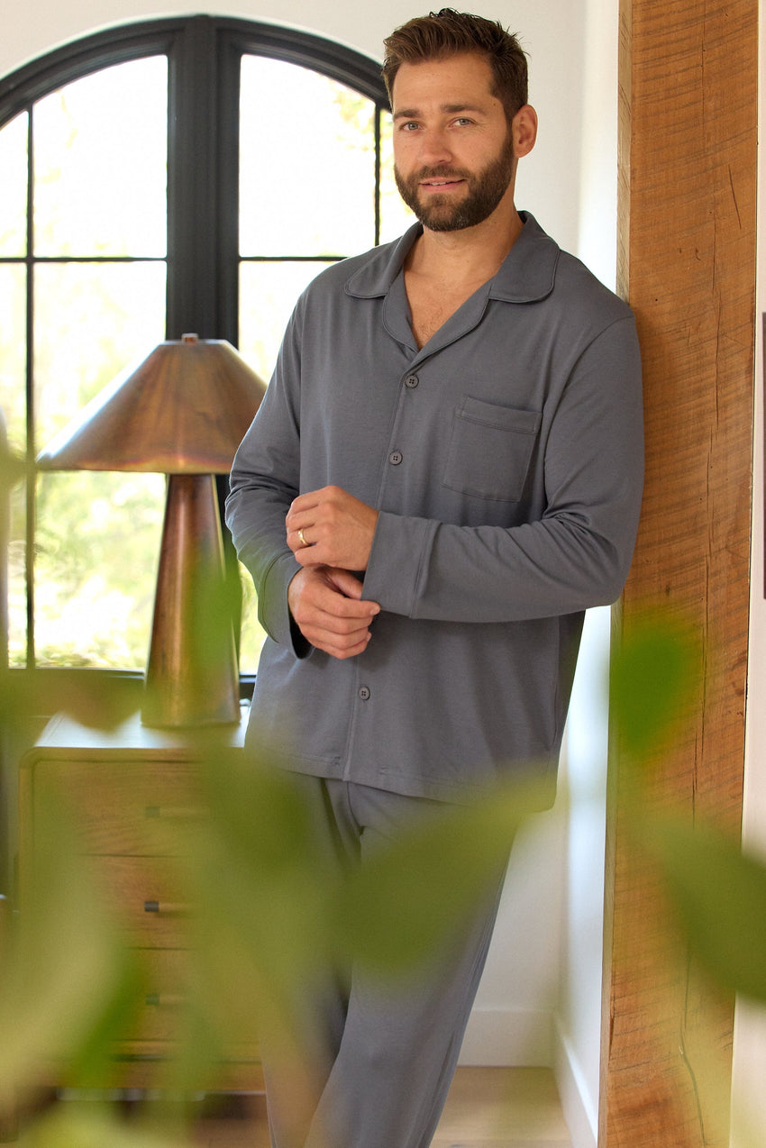 Classic Men's Pima Knit Pajama Set - Steel Grey Extra Wide Steel
