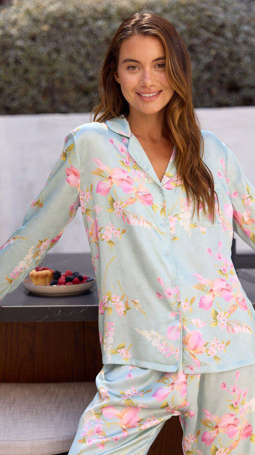 Moonlit Garden Silk Pajama Main Blue