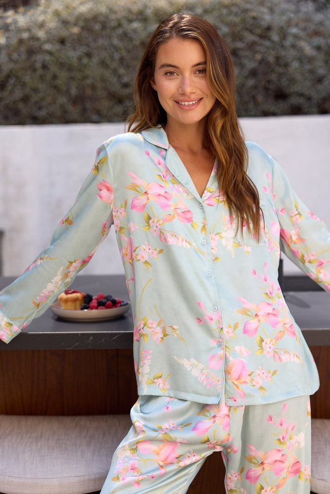 Moonlit Garden Silk Pajama Main Blue