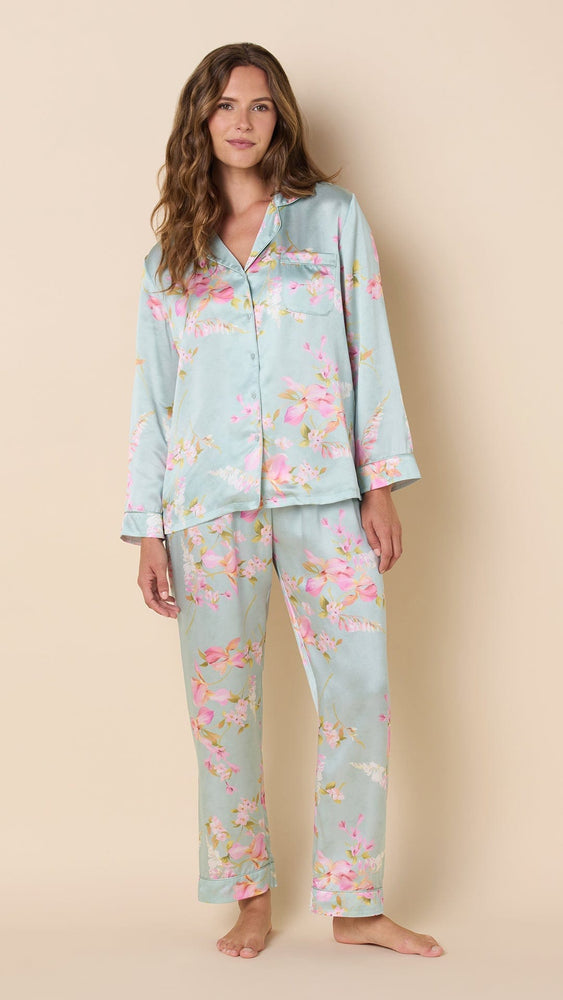 Moonlit Garden Silk Pajama Extra Wide Blue