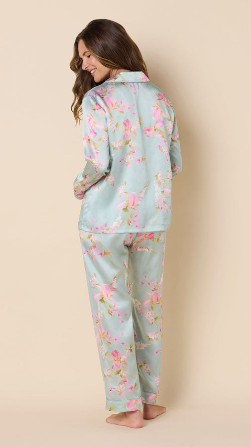 Moonlit Garden Silk Pajama Hover Blue