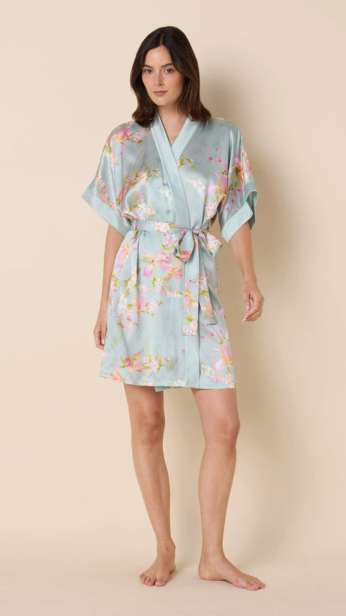 Moonlit Garden Silk Kimono Robe Extra Blue