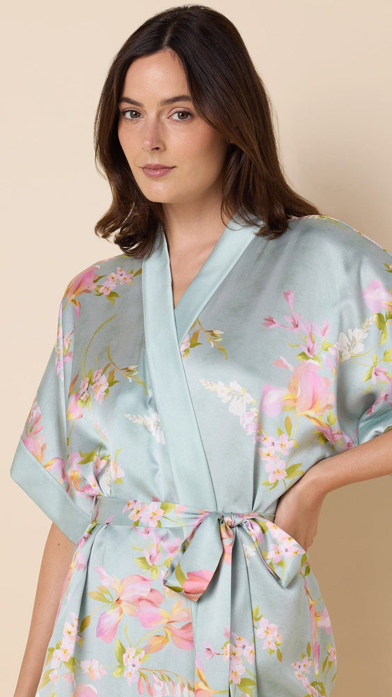 Moonlit Garden Silk Kimono Robe Extra Blue