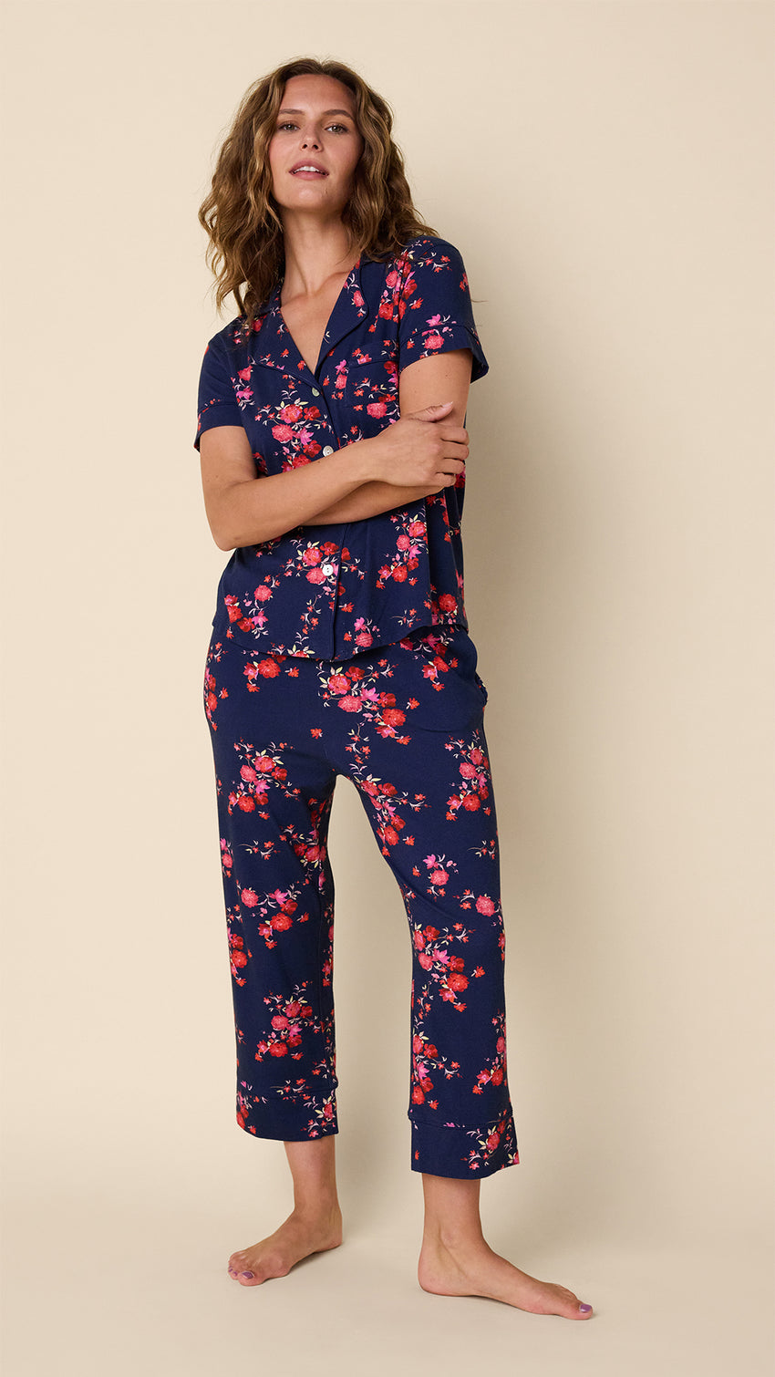 Roses Pima Knit Capri Set Main Navy