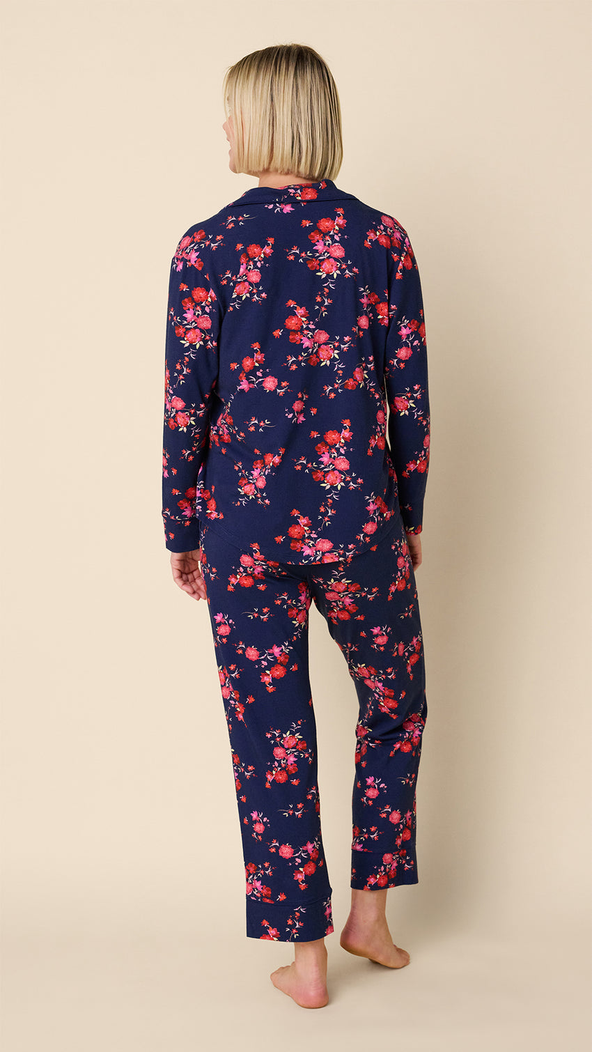 Roses Pima Knit Long-Sleeved Pajama Hover Navy