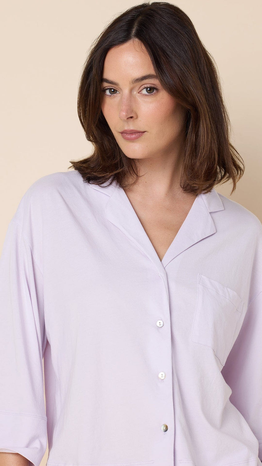 The Mariposa Long Sleeve Short Set - Lilac Cream Extra Lilac Cream