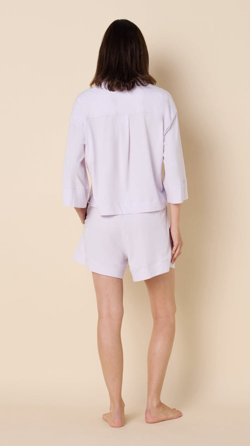 The Mariposa Long Sleeve Short Set - Lilac Cream Hover Lilac Cream