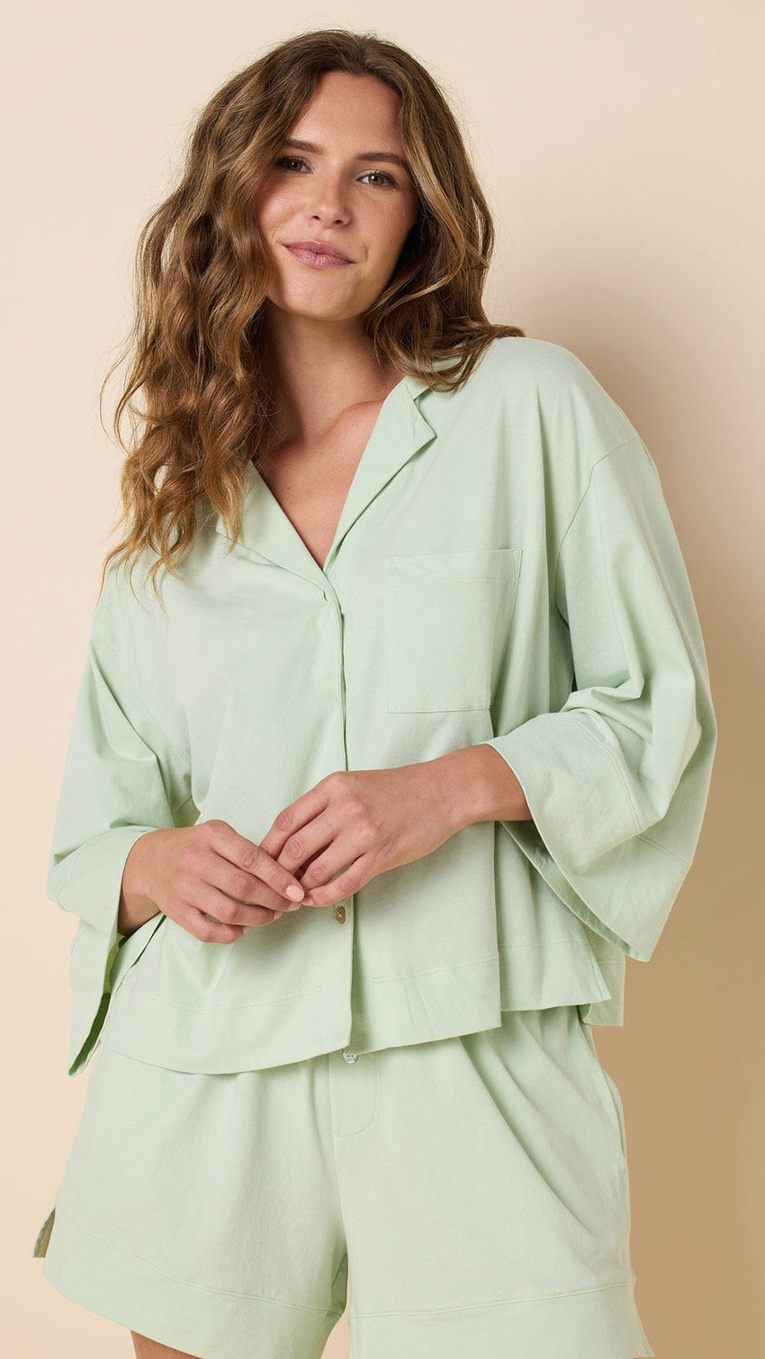 The Mariposa Long-Sleeved Short Set - Celadon Extra Celadon