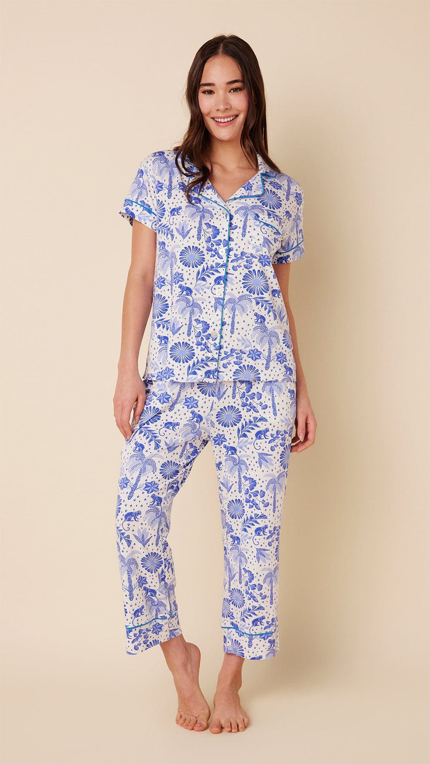 Palmera Pima Knit Capri Set Hover White