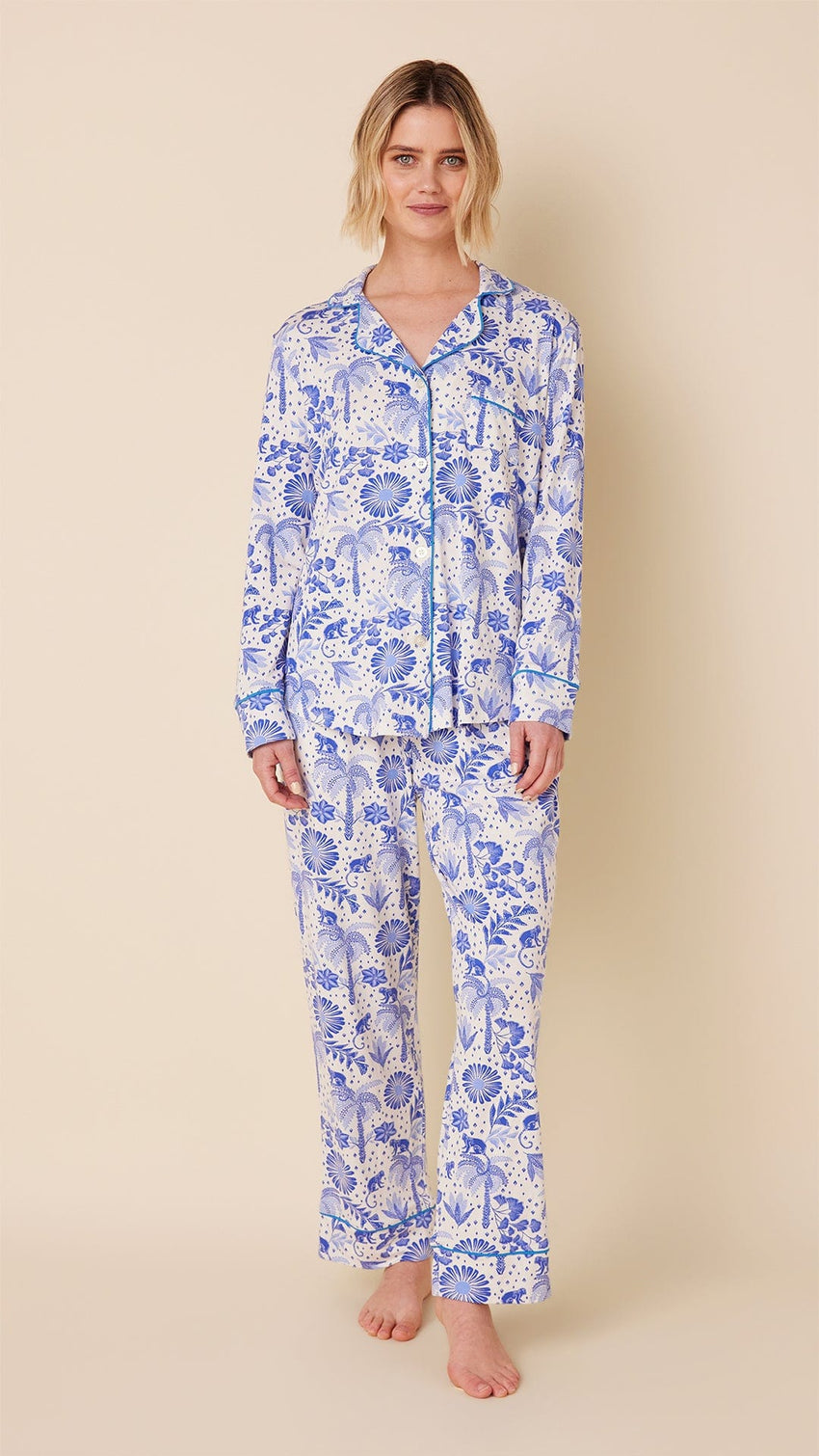 Palmera Pima Knit Long-Sleeved Pajama Hover White
