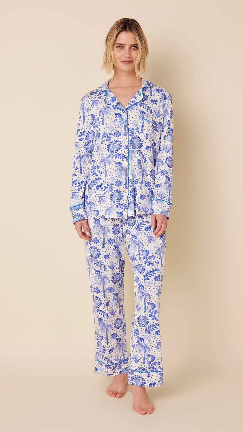 Palmera Pima Knit Long-Sleeved Pajama Hover White