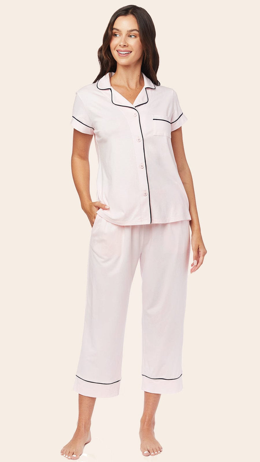 Classic Pima Knit Capri - Powder Pink Main Powder Pink
