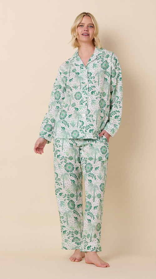 Palmera Luxe Pima Long-Sleeved Pajama - Green Main White
