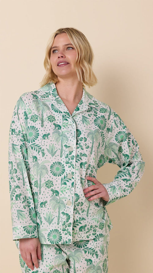 Palmera Luxe Pima Long-Sleeved Pajama - Green Extra White