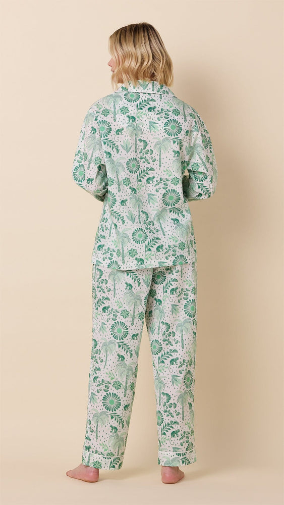 Palmera Luxe Pima Long-Sleeved Pajama - Green Hover White