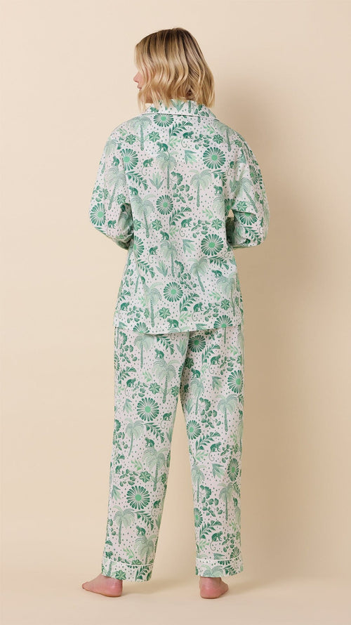 Palmera Luxe Pima Long-Sleeved Pajama - Green Hover White