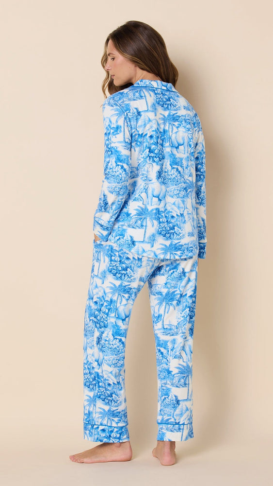 Palm Grove Toile Pima Knit Long-Sleeved Pajama - Blue Hover Blue