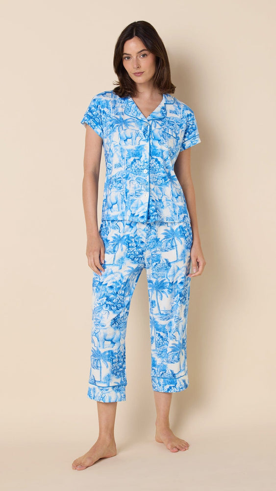 Palm Grove Toile Pima Knit Capri Set - Blue Main Blue