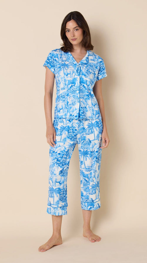 Palm Grove Toile Pima Knit Capri Set - Blue Main Blue