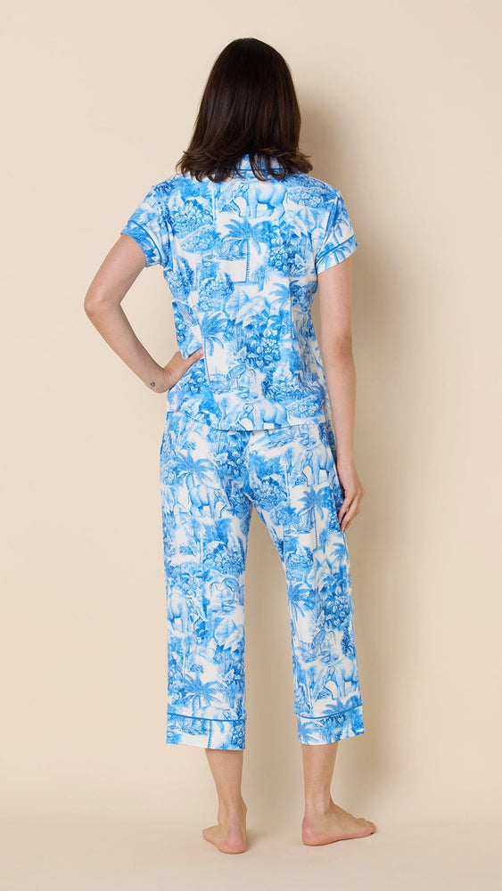 Palm Grove Toile Pima Knit Capri Set - Blue Hover Blue