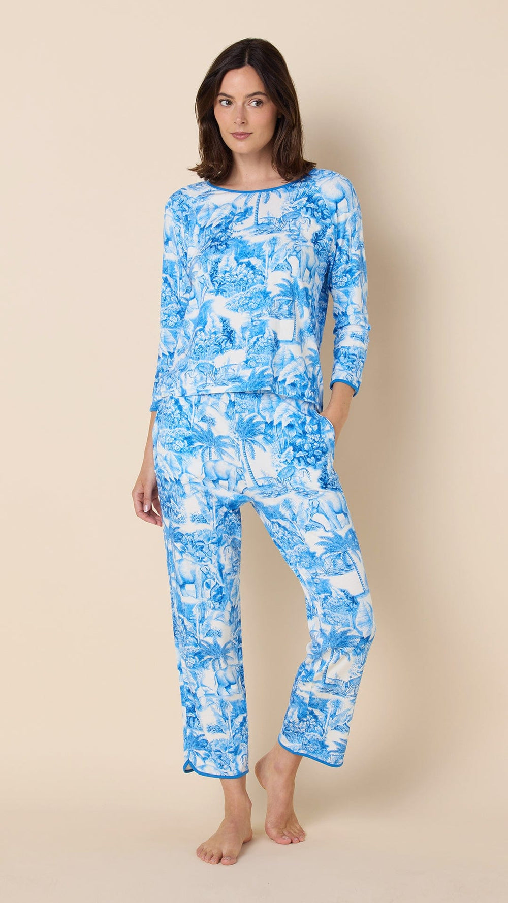 Palm Grove Toile Pima Knit Simple Set - Blue Hover Blue