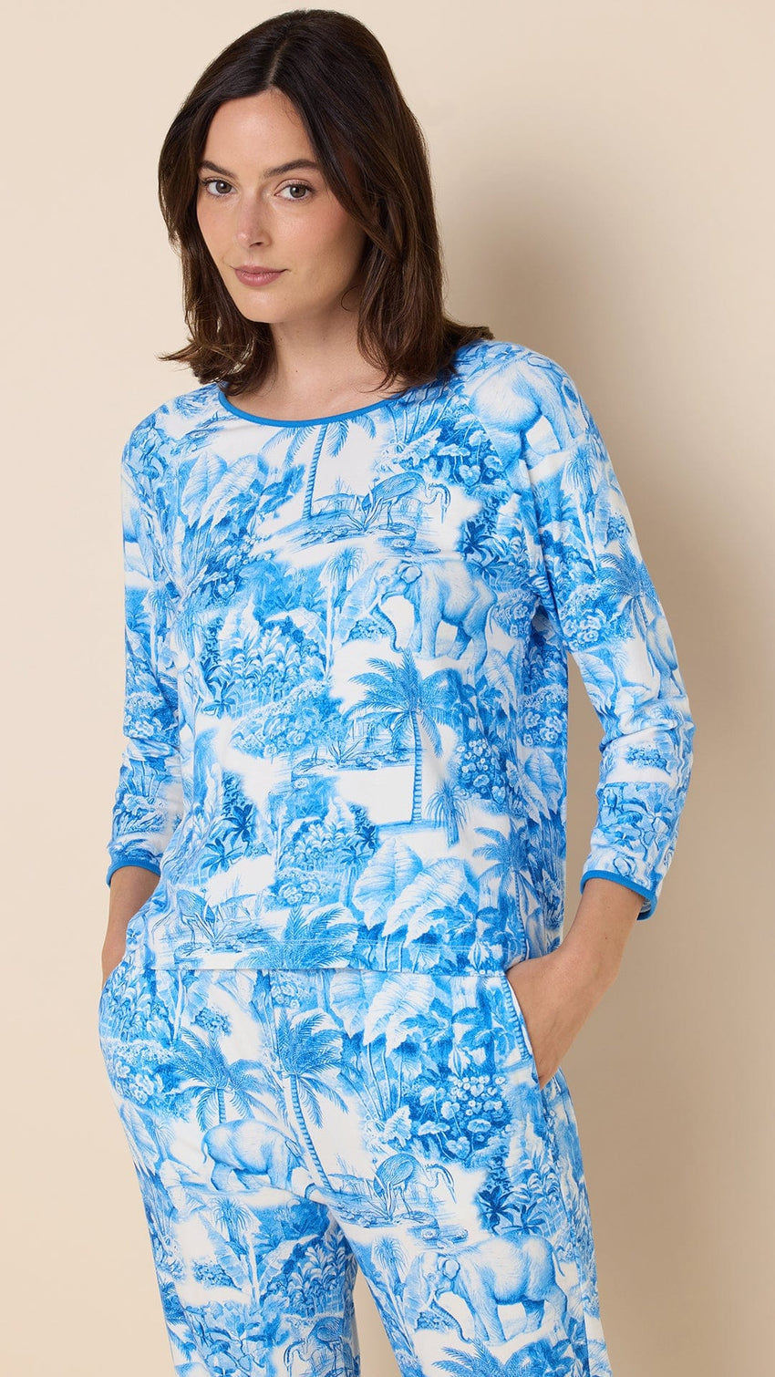 Palm Grove Toile Pima Knit Simple Set - Blue Main Blue