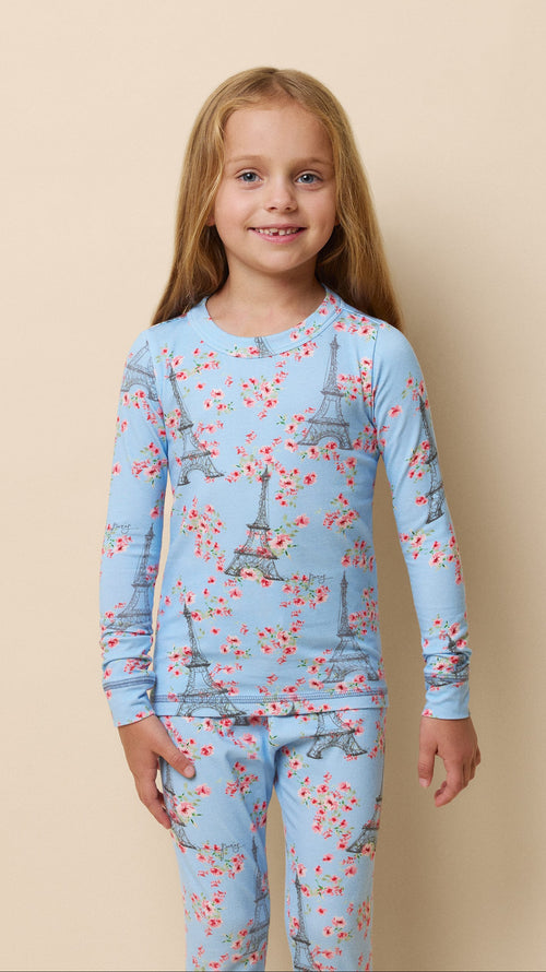 Petals Over Paris Pima Knit Kid's Pullover Set Main Blue