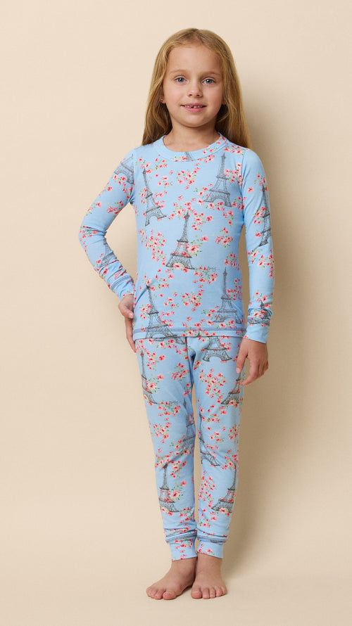Petals Over Paris Pima Knit Kid's Pullover Set Extra Blue