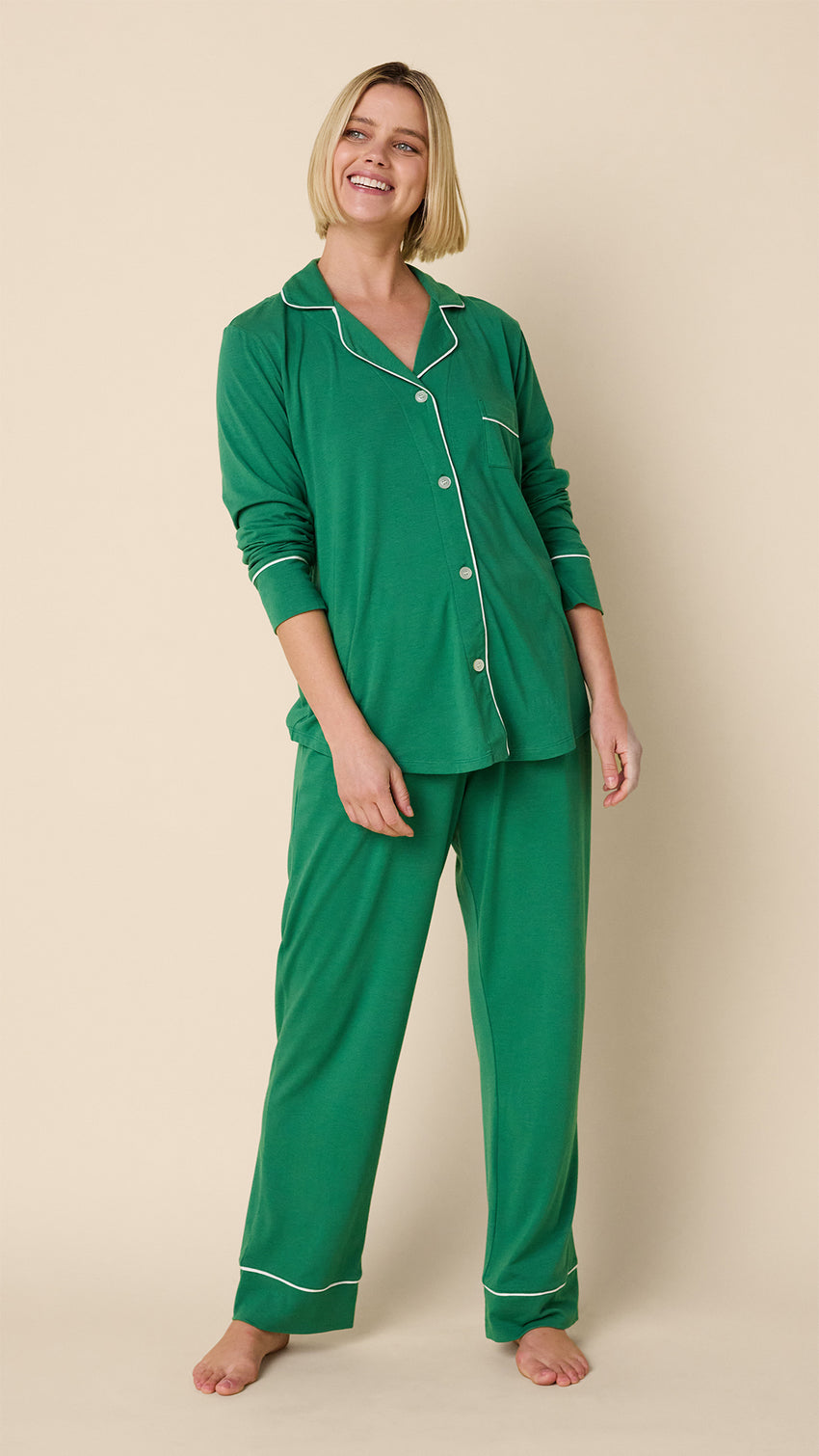 Classic Pima Knit Long-Sleeved Pajama - Pine Main Pine