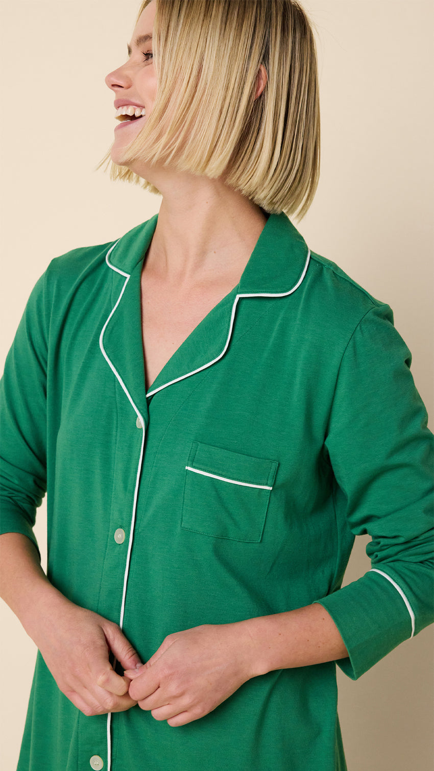 Classic Pima Knit Long-Sleeved Pajama - Pine Extra Pine