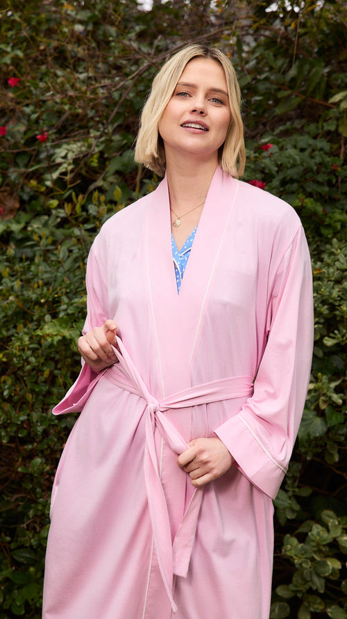 Classic Pima Knit Kimono Robe - Pink Moment Wide Pink