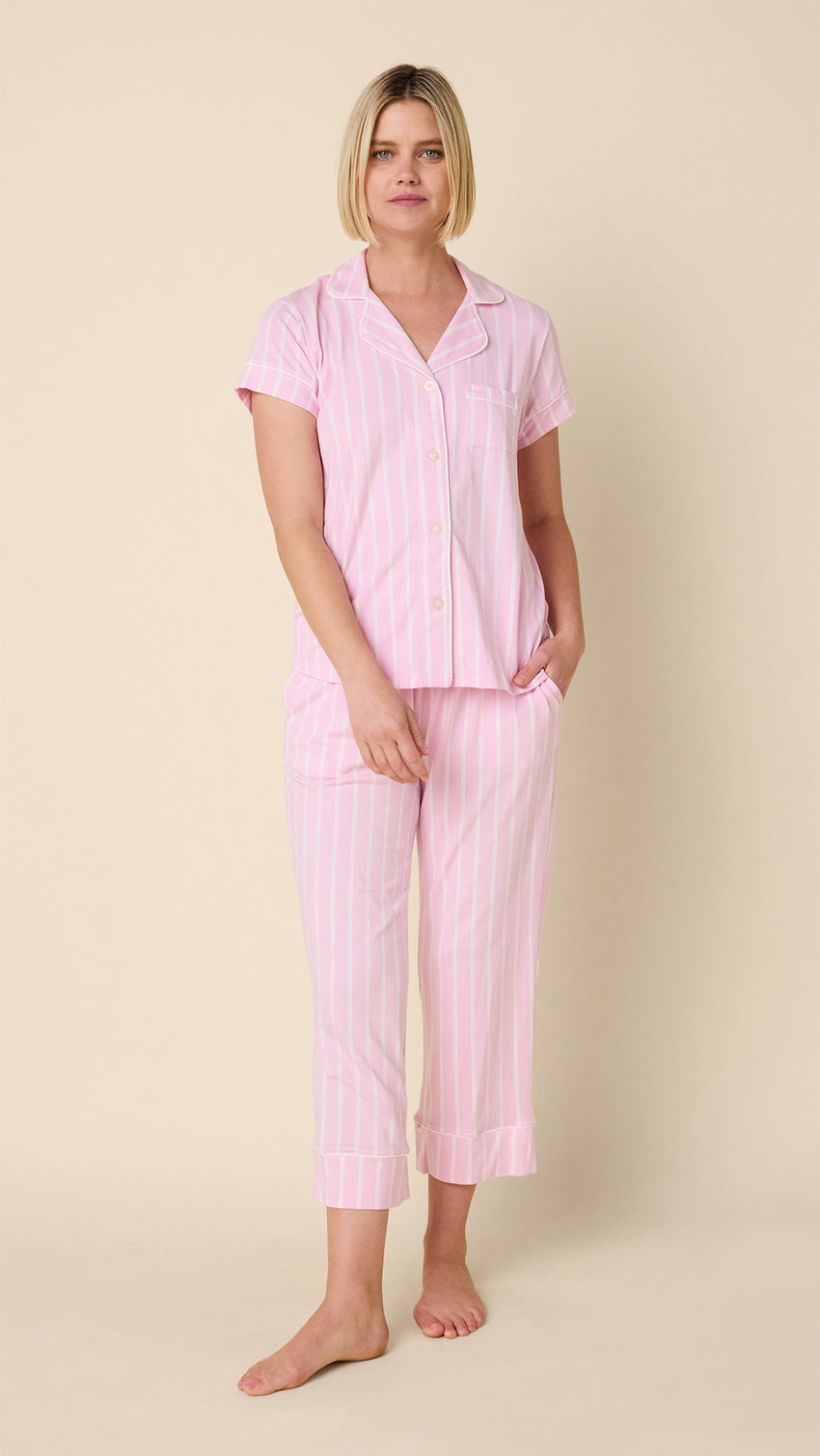 Heritage Stripe Pima Knit Capri Set - Pink Main Pink