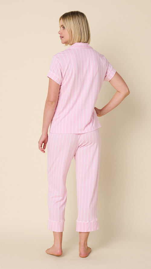 Heritage Stripe Pima Knit Capri Set - Pink Hover Pink