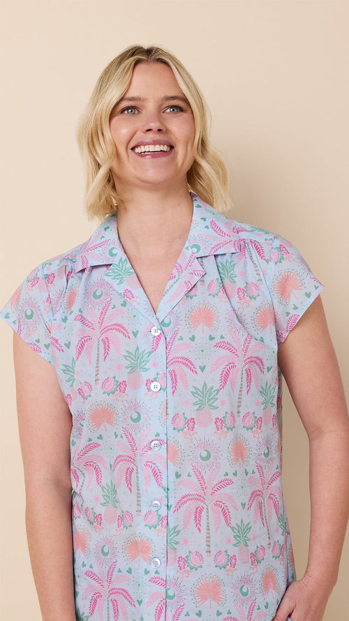 Pink Palms Please Voile Capri Set Extra Blue