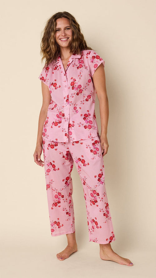 Sorbet Roses Voile Capri Main Pink