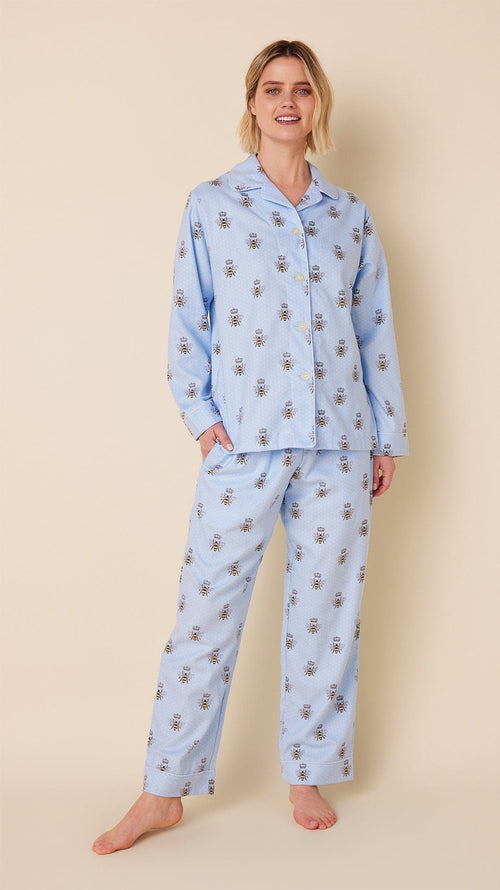 Queen Bee Flannel Pajama - Blue Main Blue