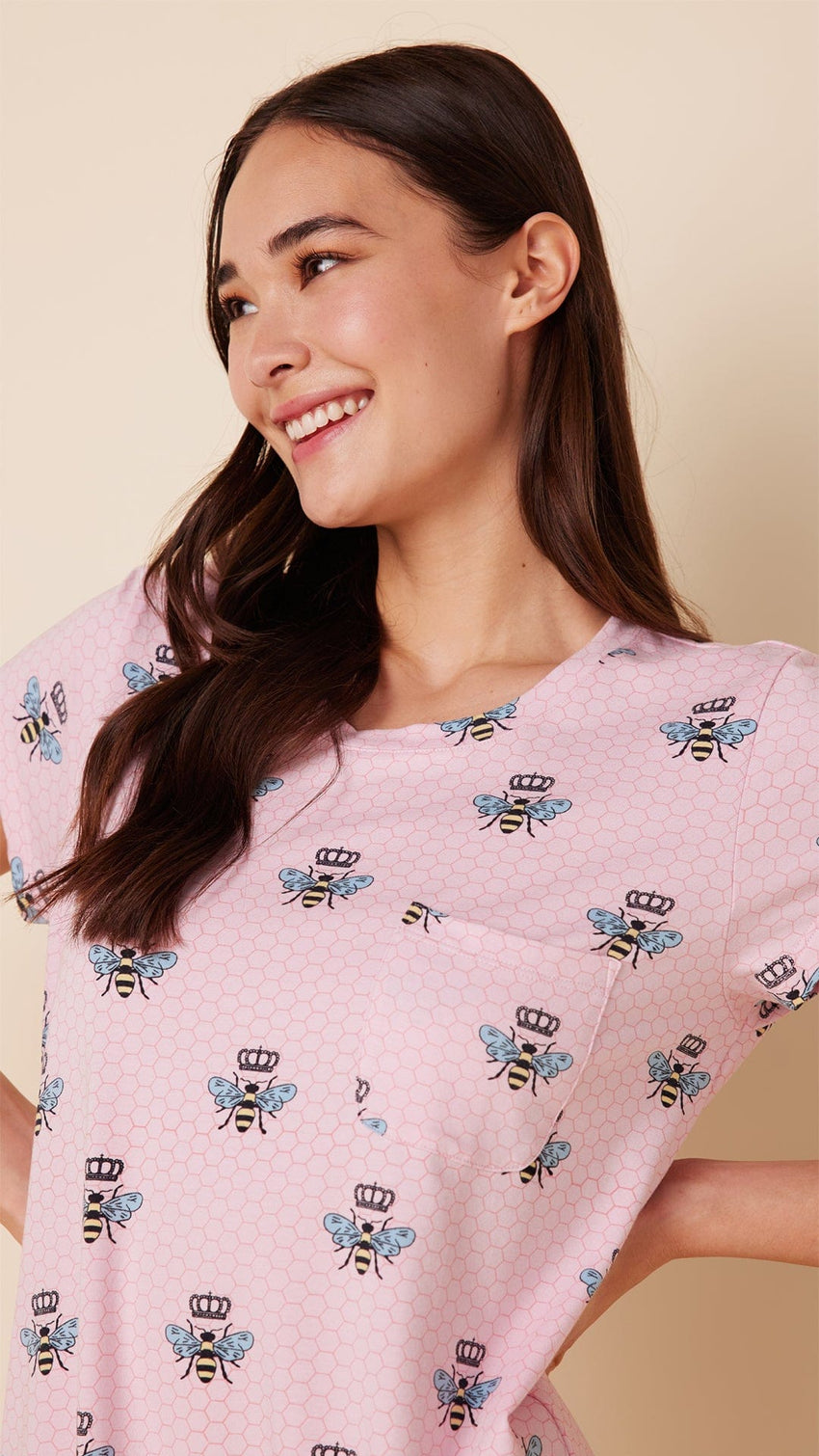 Queen Bee Pima Knit Short-Sleeved Sleep Shirt Extra Pink
