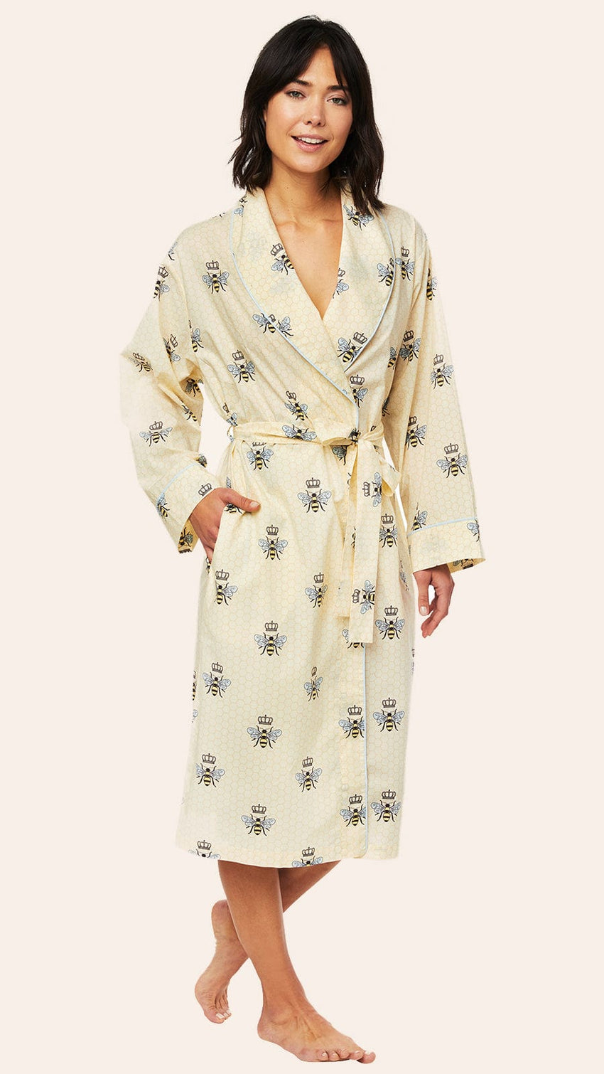 Queen Bee Honey Pima Flannel Shawl-Collar Robe Main Honey