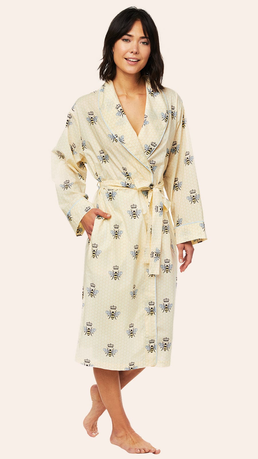 Queen Bee Honey Pima Flannel Shawl-Collar Robe Main Honey
