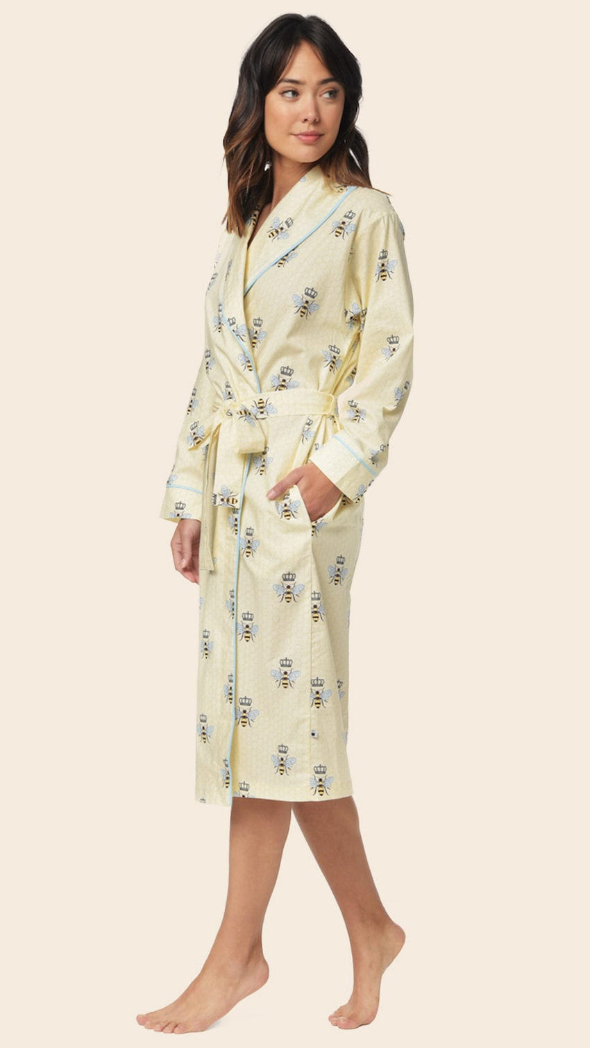 Queen Bee Luxe Pima Shawl Collar Robe - Honey Hover Honey