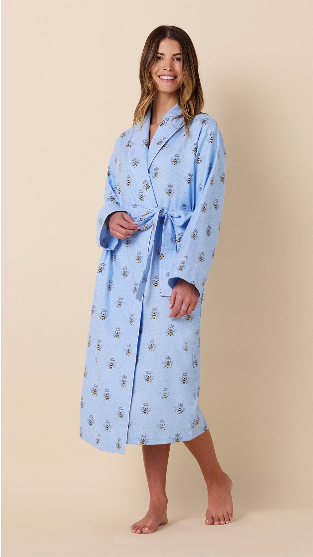 Queen Bee Blue Pima Flannel Shawl-Collar Robe Extra Blue