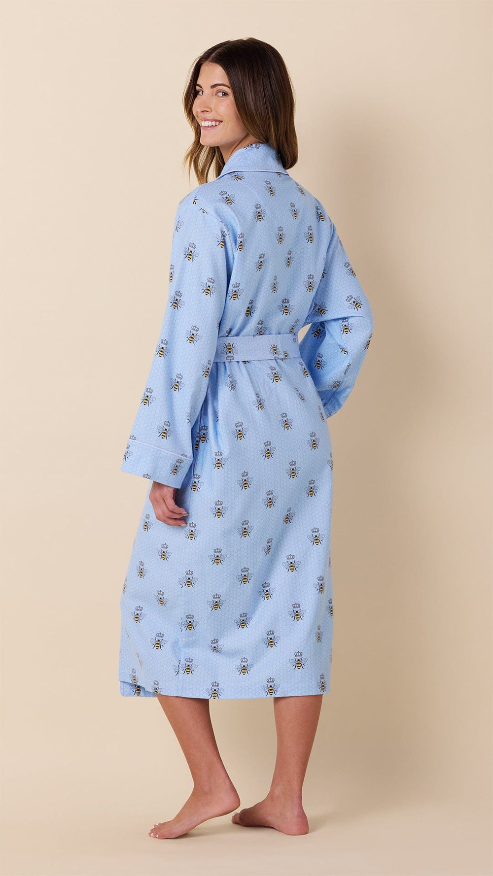Queen Bee Blue Pima Flannel Shawl-Collar Robe Hover Blue