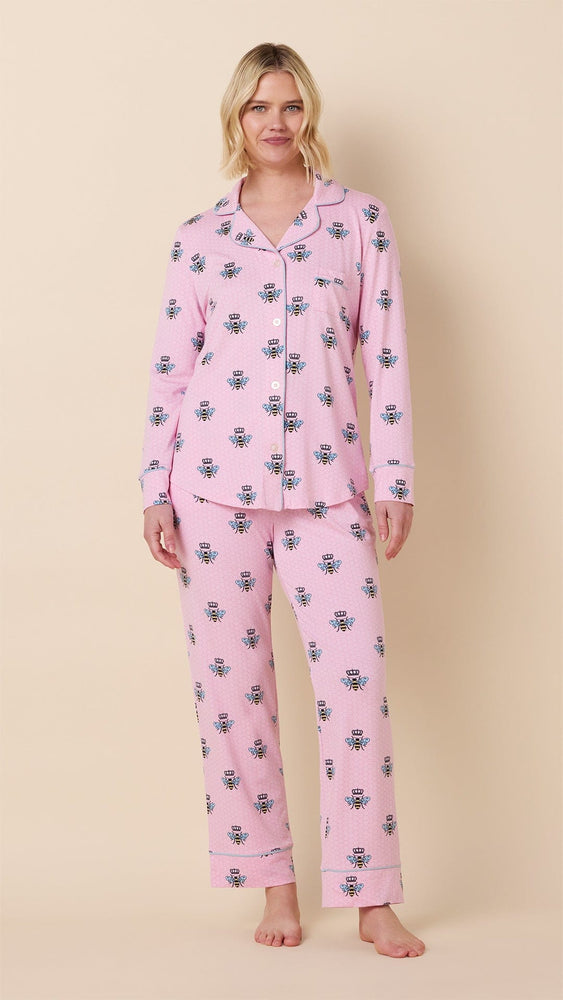 Queen Bee Pima Knit Long-Sleeved Pajama - Pink Extra Pink